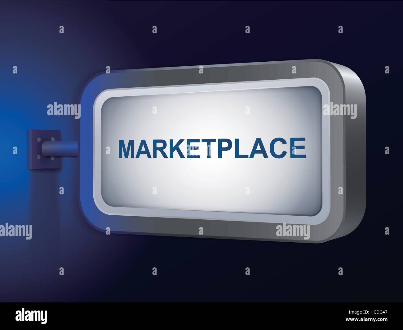 Marketplace word sul cartellone su sfondo blu Illustrazione Vettoriale