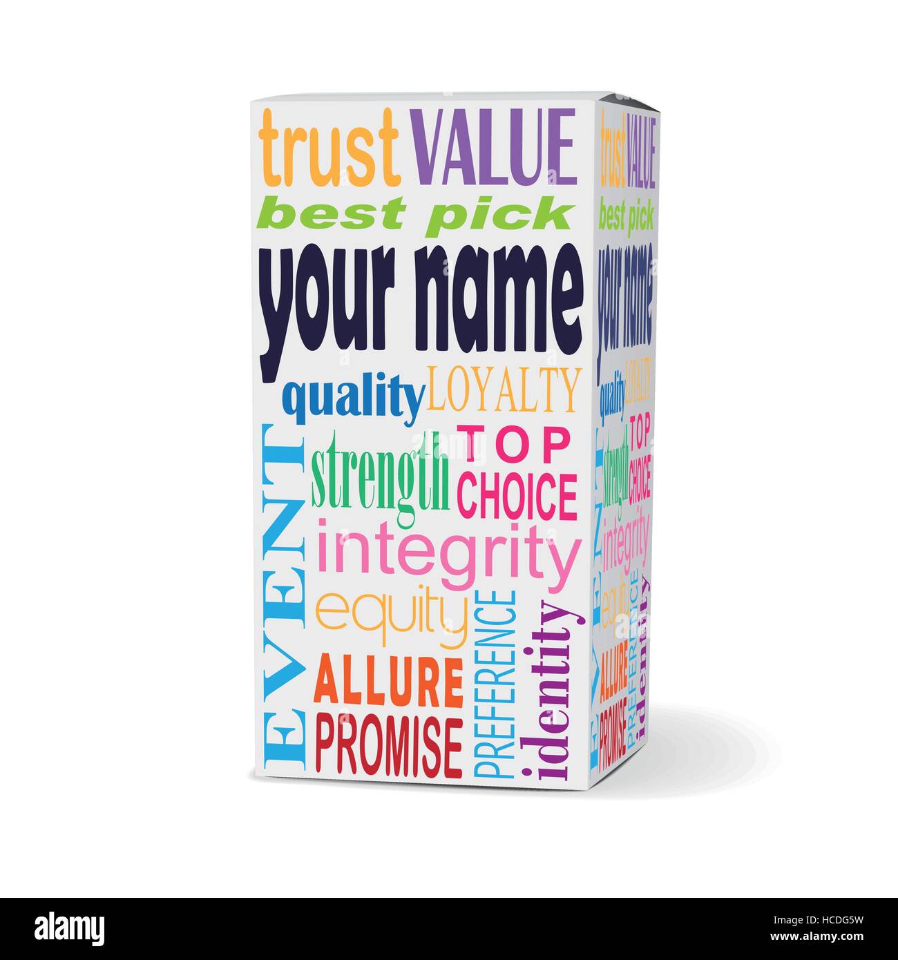 Il tuo nome parole sulla confezione del prodotto con le frasi correlate Illustrazione Vettoriale