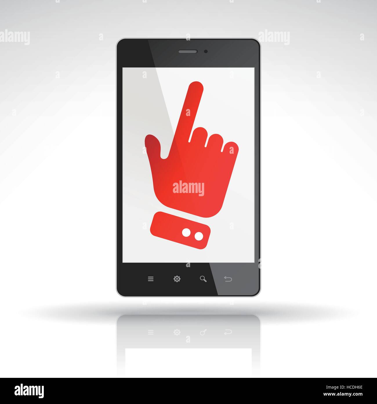 Fare clic su icona sul telefono cellulare isolato su bianco Illustrazione Vettoriale