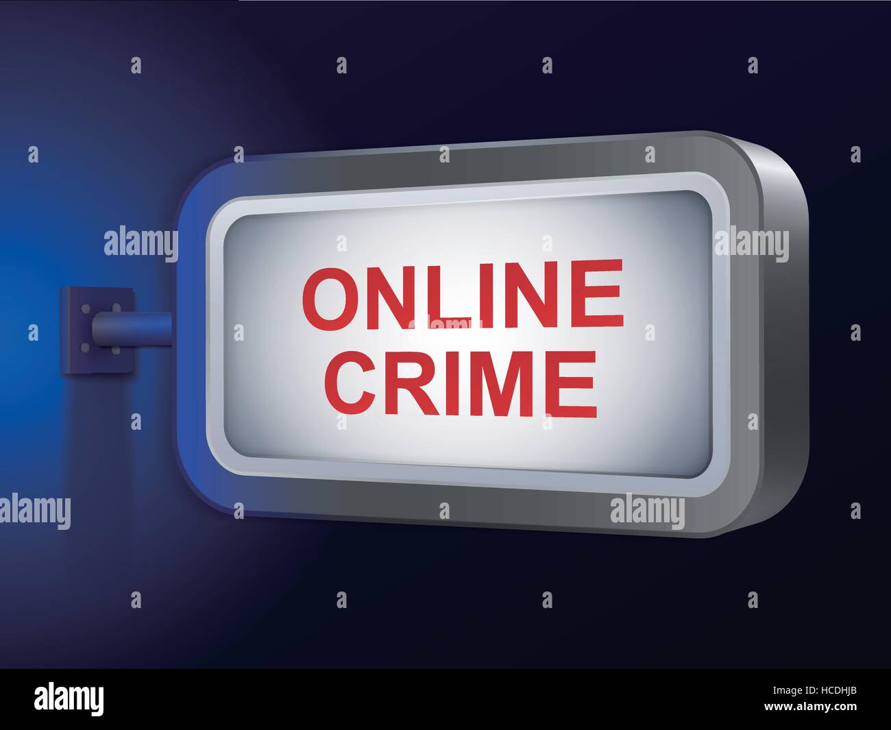 In materia di criminalità online parole sul cartellone su sfondo blu Illustrazione Vettoriale