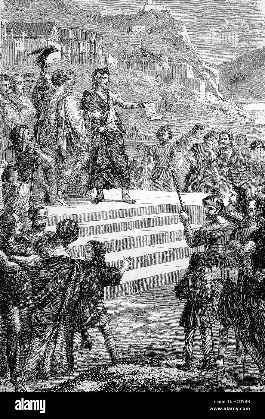 Augusto Imperator Caesar Filius Augusto, 63 BC - 14 A.C. eretto al centro del governo della Gallia in Lugdunum, Colonia Copia Claudia Augusta Lugdunum era una importante città romana in Gallia, ora si tratta di Lione (Francia), la storia di Roma antica, l'impero romano, Italia Foto Stock