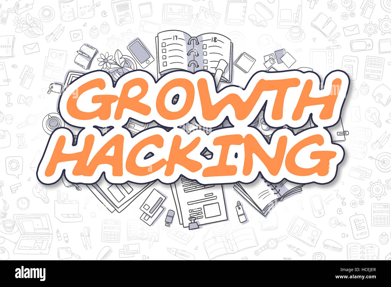 La crescita Hacking - Cartoon testo arancione. Il concetto di business. Foto Stock