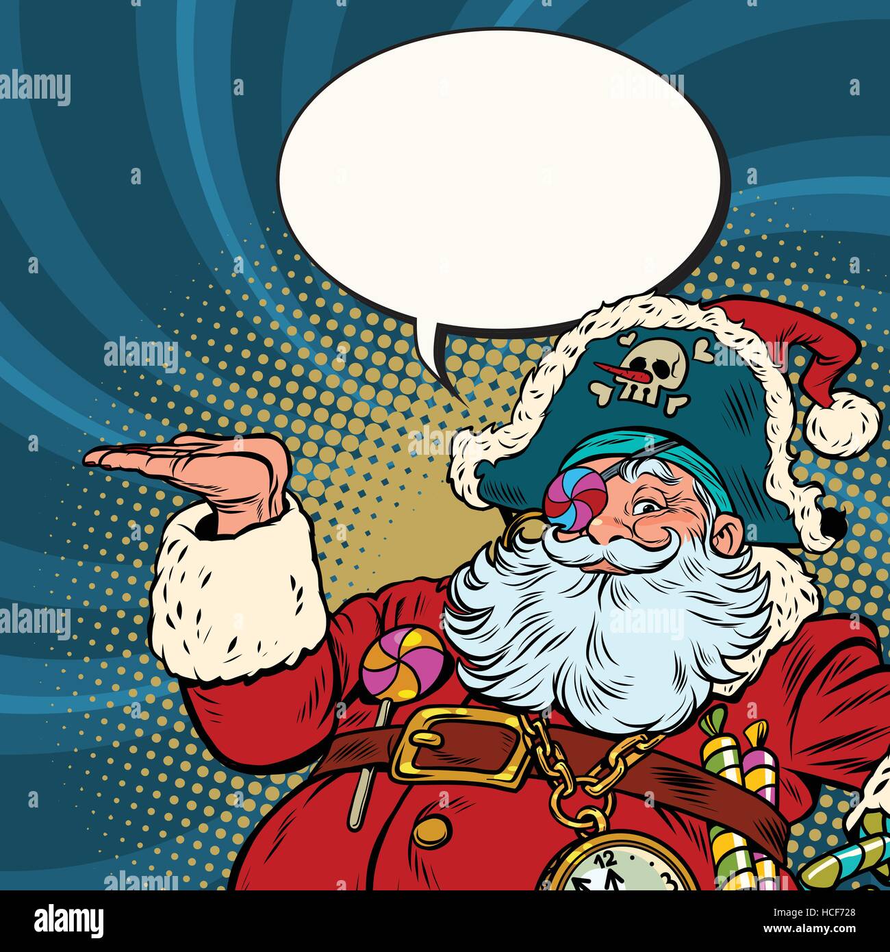Santa Claus pirata gesto di presentazione Illustrazione Vettoriale