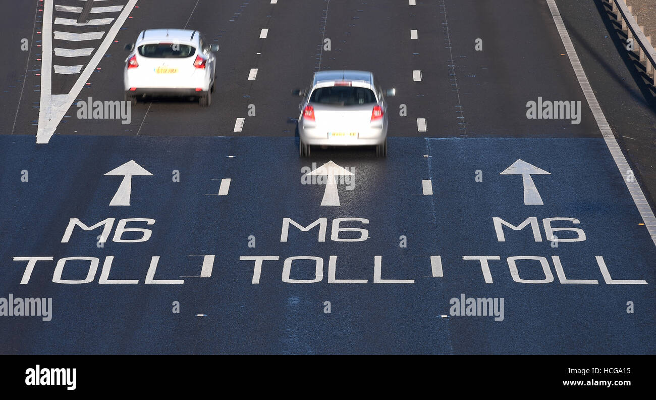 L'inizio della M6 Toll in The Coleshill Interchange nel Warwickshire. Stampa foto di associazione. Picture Data: domenica 4 dicembre, 2016. Foto di credito dovrebbe leggere: Joe Giddens/PA FILO Foto Stock