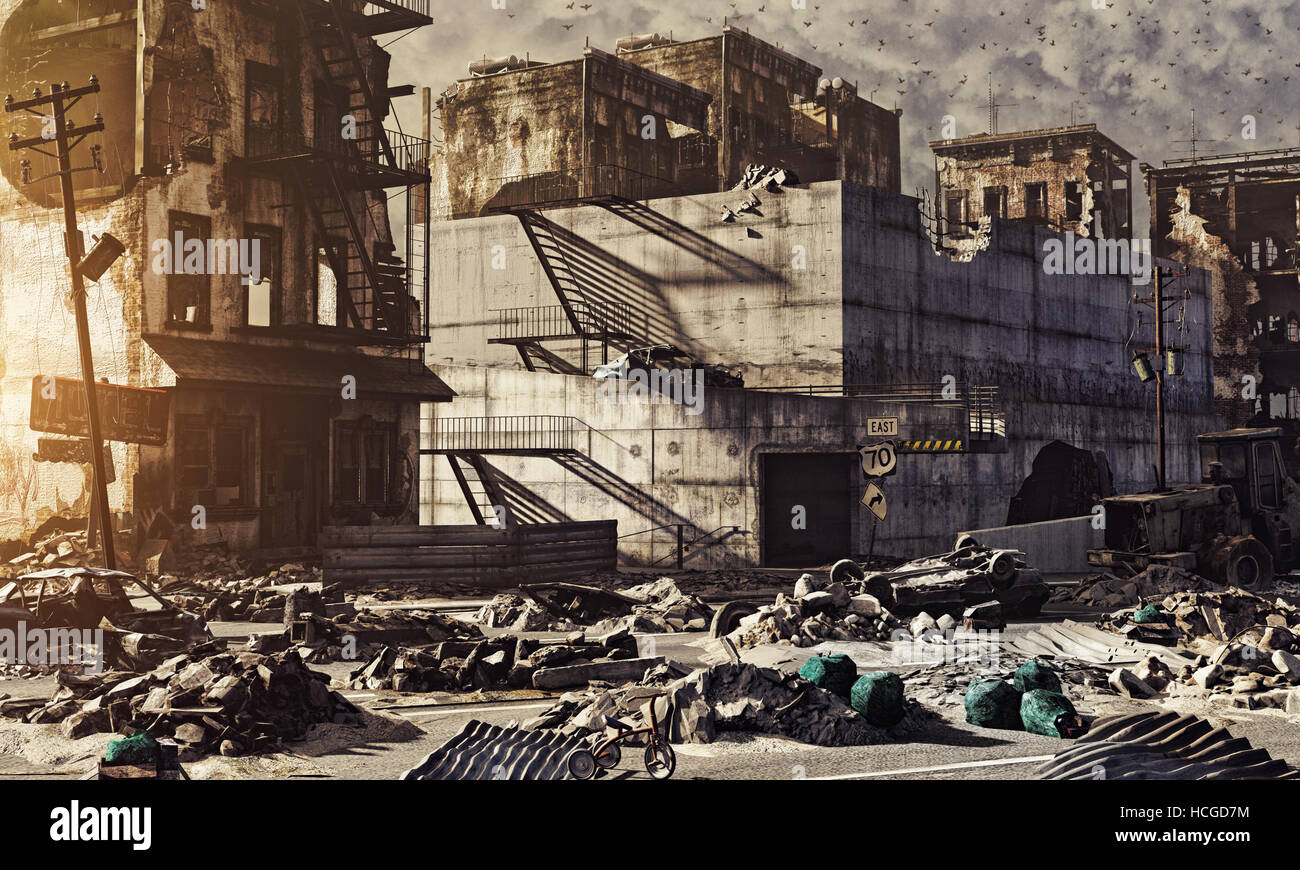 Le rovine di una città . 3d illustrazione concept Foto Stock
