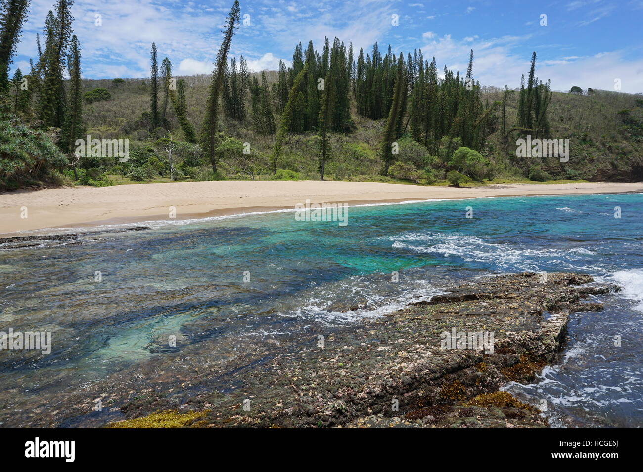 Spiaggia in Nuova Caledonia, Turtle Bay, Bourail, Grande Terre, Sud Pacifico Foto Stock
