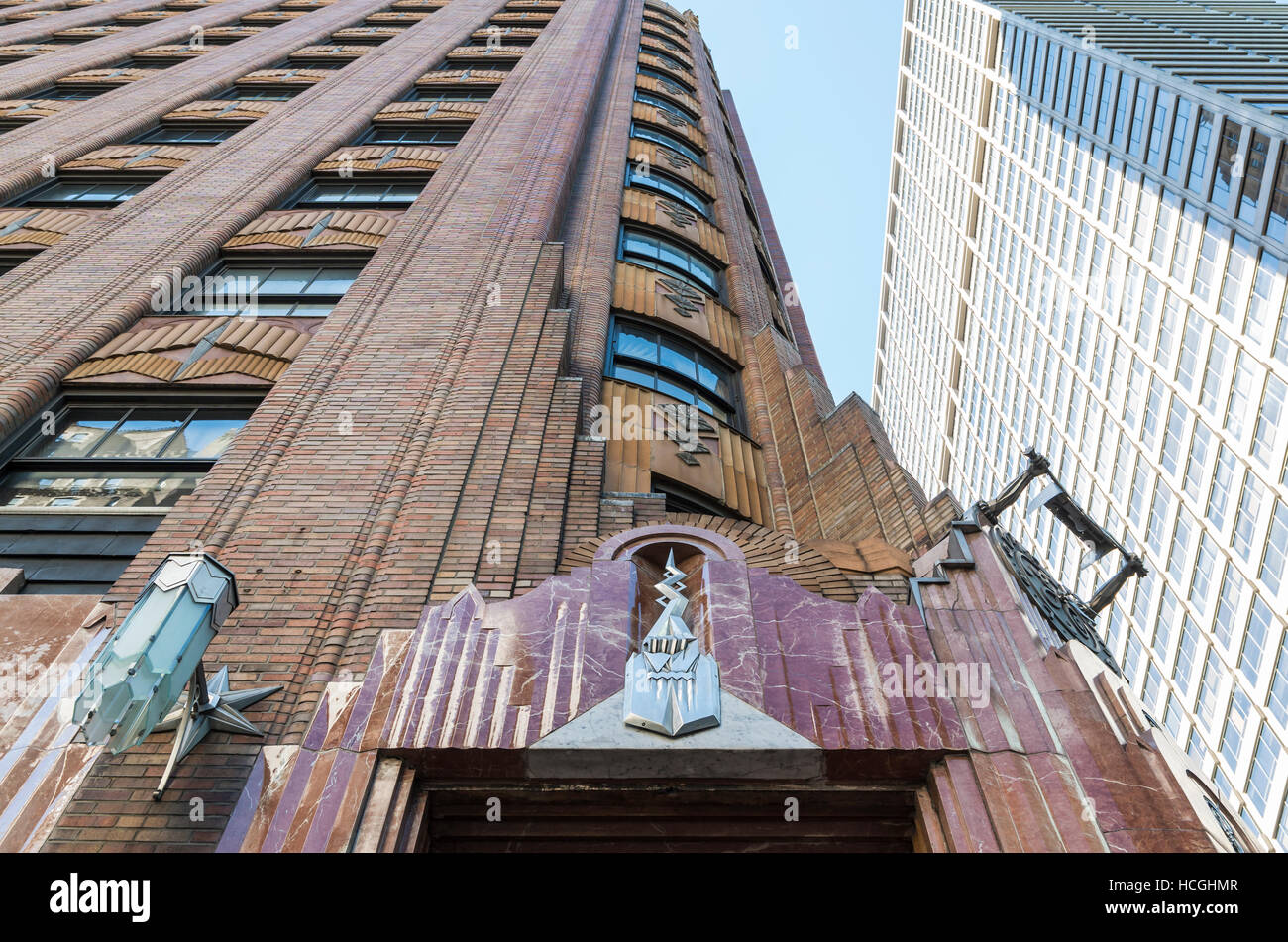 Architettura art deco dettaglio della General Electric Building (GE Edificio, 570 Lexington Avenue in New York Foto Stock