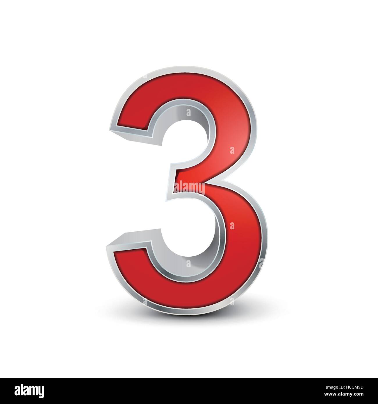 3d Rosso metalizzato numero 3 isolati su sfondo bianco Illustrazione Vettoriale