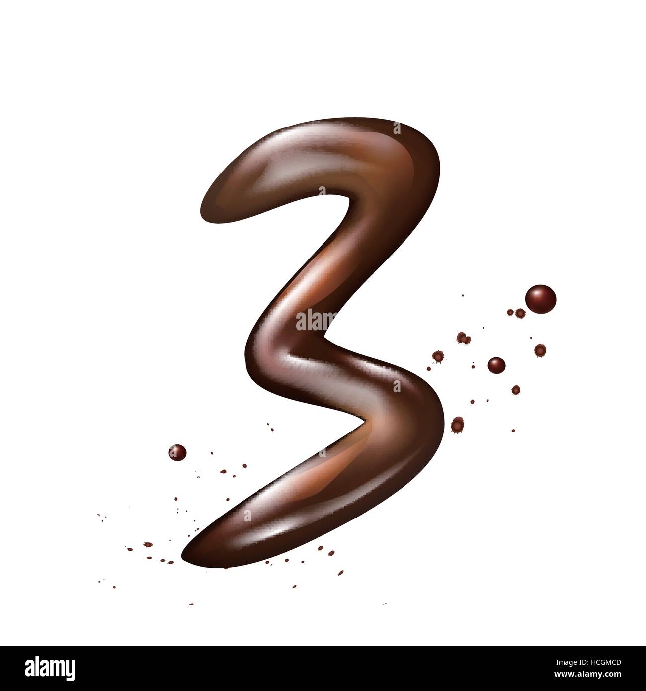 3d cioccolato liquido numero 3 isolati su sfondo bianco Illustrazione Vettoriale