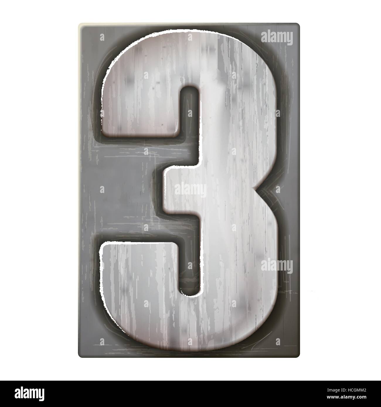 3d argento in rilievo numero 3 isolati su sfondo bianco Illustrazione Vettoriale