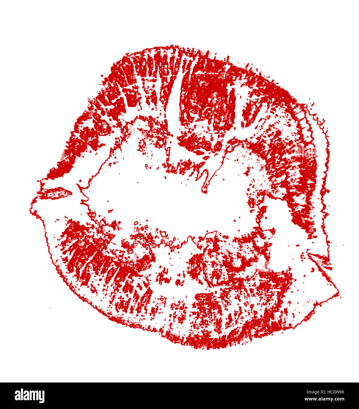 Labbra rosse imprint isolati su sfondo bianco. Foto Stock