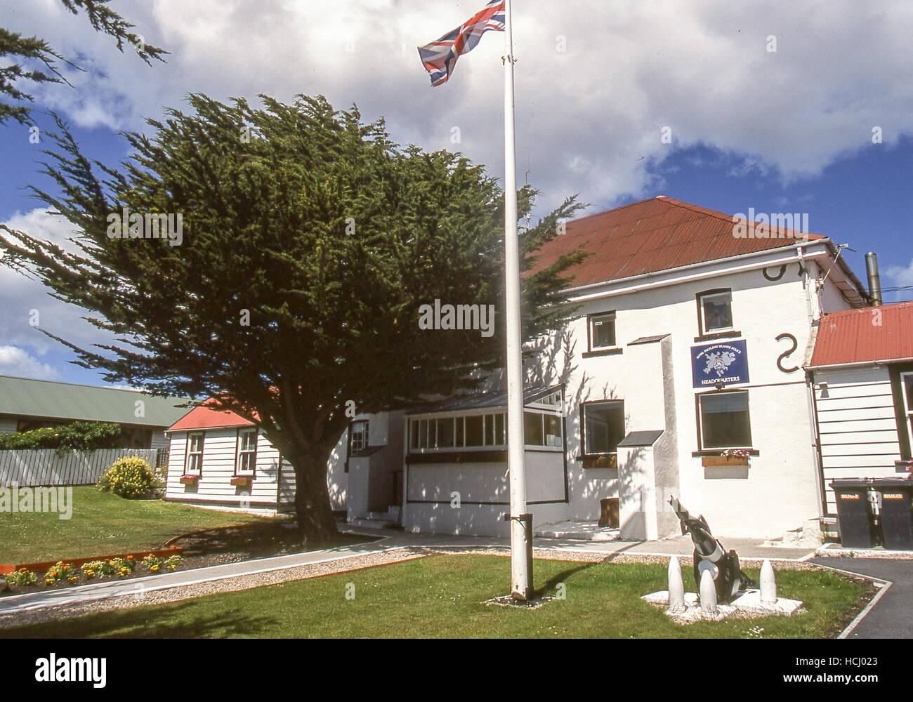 Port Stanley, East Falkland, Isole Falkland. 7 febbraio, 2003. Sede del Royal Isole Falkland Polizia, in Port Stanley, la capitale, sull'isola di East Falkland, nel sud Atlantico. © Arnold Drapkin/ZUMA filo/Alamy Live News Foto Stock