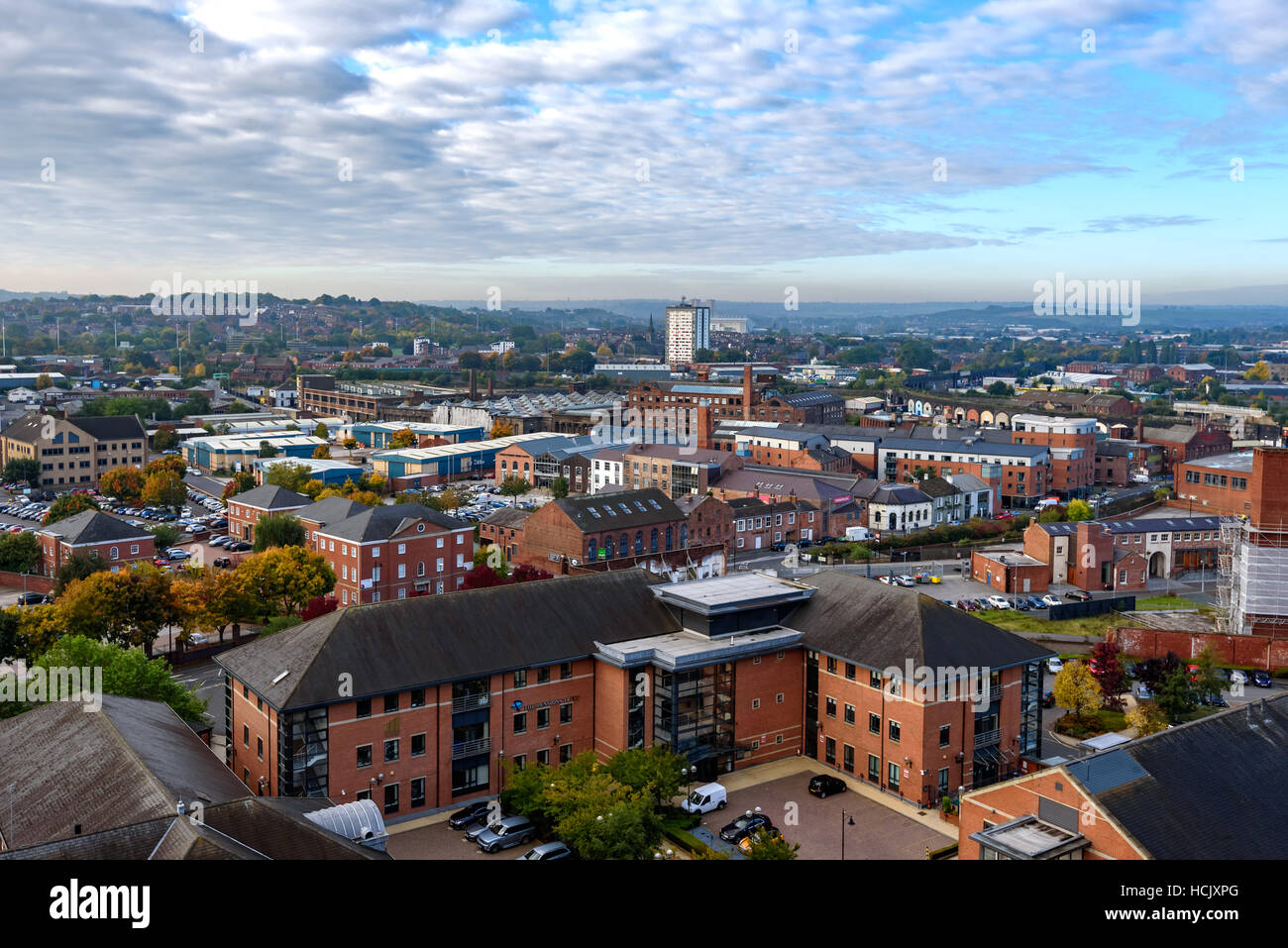 Le viste panoramiche di Leeds appartamenti e la zona circostante. Foto Stock