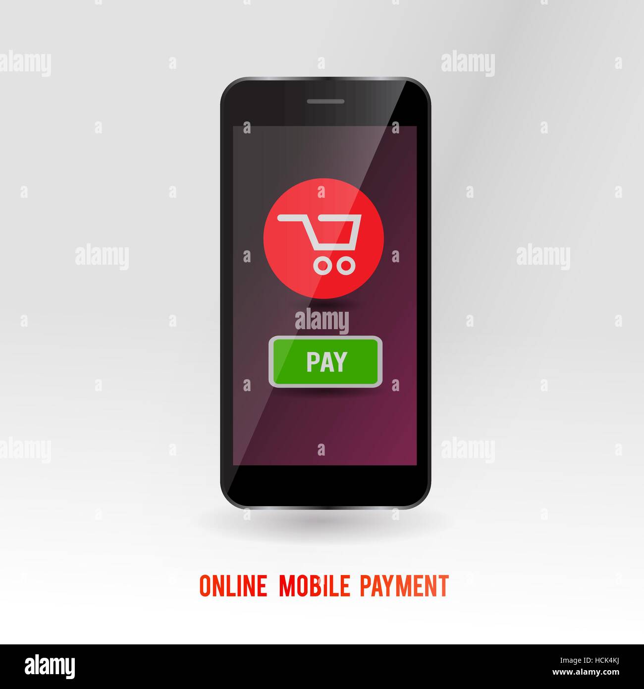 Mobile di servizio di pagamento online. Gadget moderno con tecnologia per acquistare tramite internet il concetto di shopping. Acquisto di simbolo sul dispositivo mobile schermo. Mal di vettore Illustrazione Vettoriale