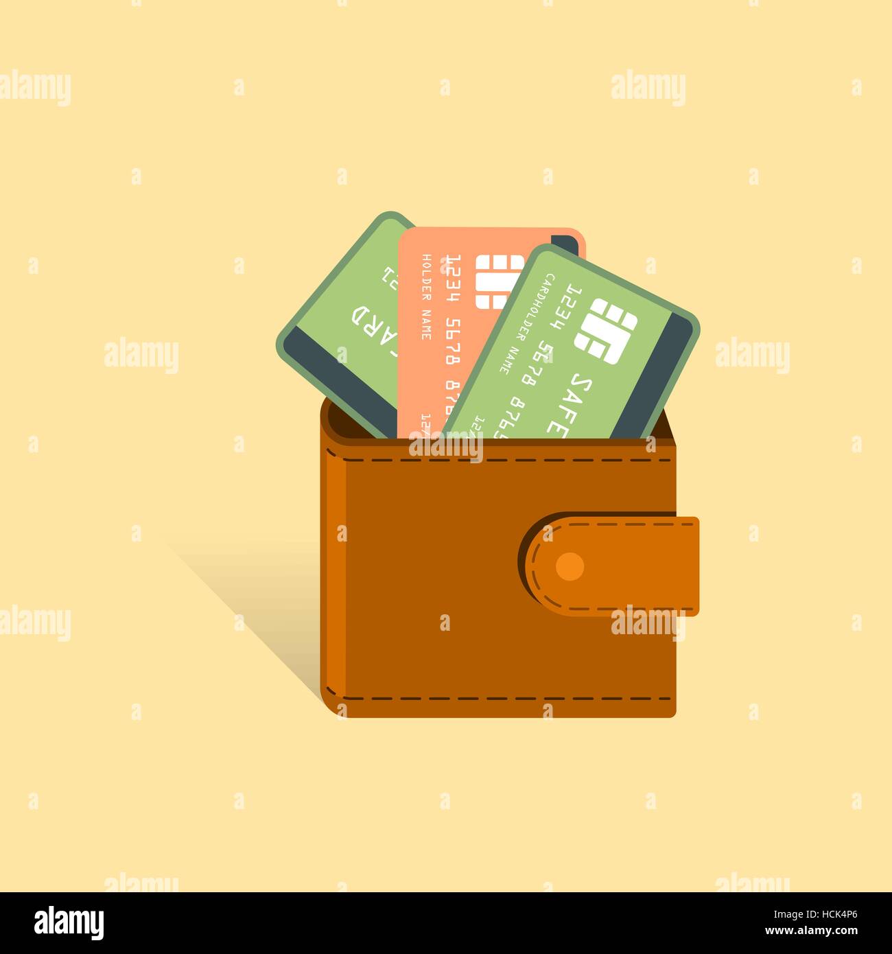 Carte di denaro nel portafogli finanziari illustrazione vettoriale. Affari e finanza concetto. Shopping, Pagamento di denaro simboli di spesa. Illustrazione Vettoriale