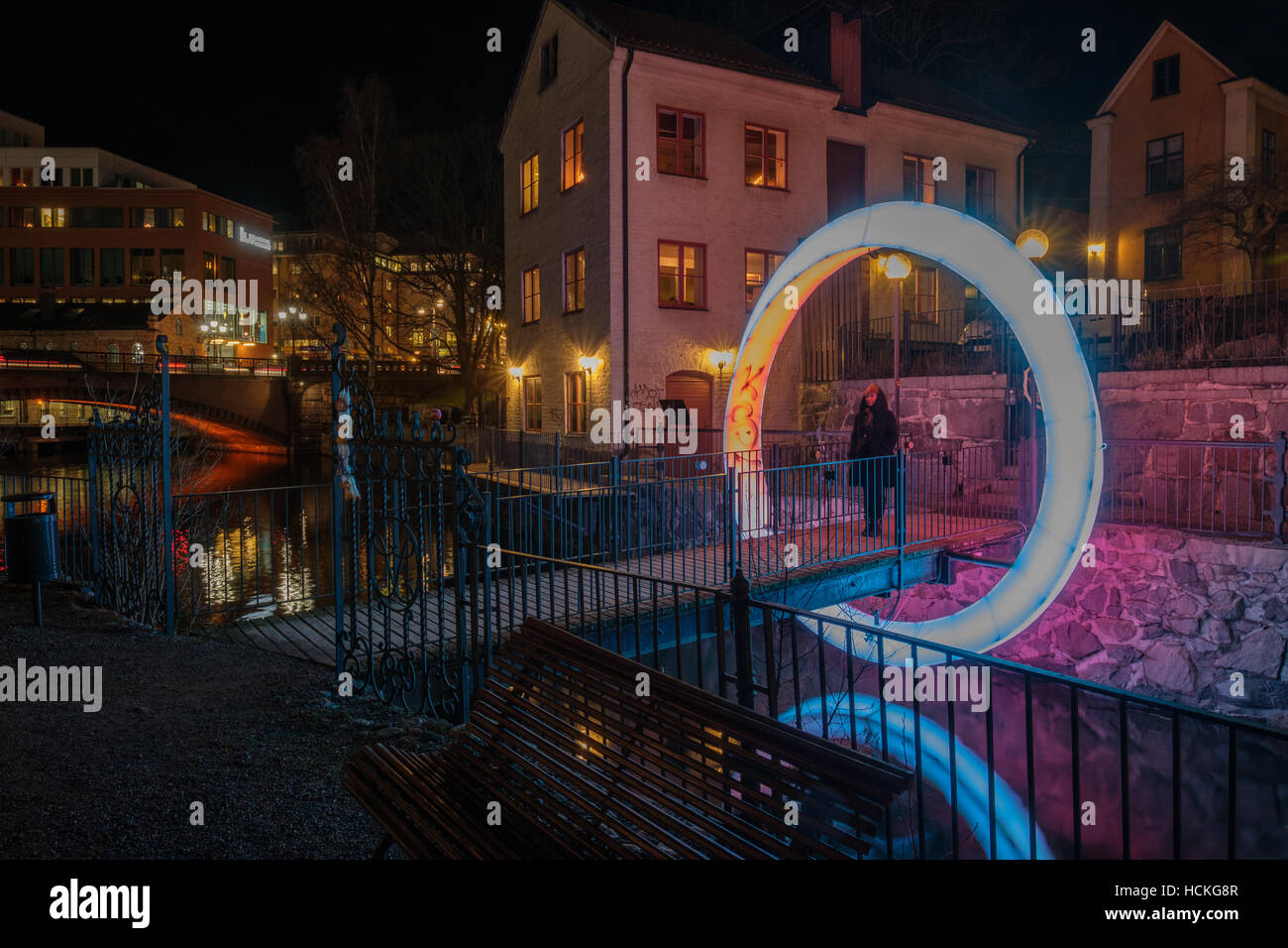 Norrköping Light festival 2016-2017 nel singolare paesaggio industriale nel centro della città di Norrkoping. Foto Stock