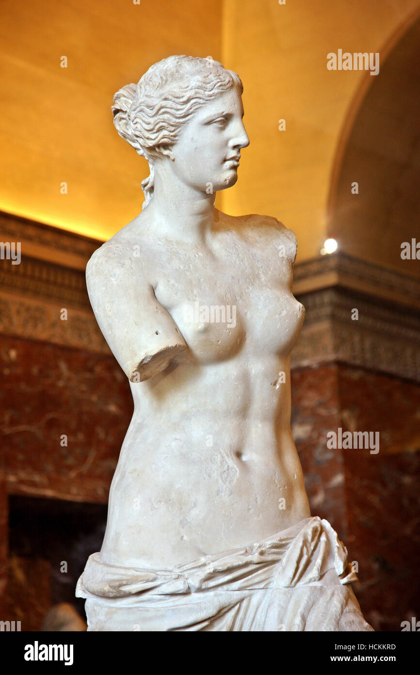 L'Aphrodite di Milos ("Venere di Milo'), al museo del Louvre di Parigi, Francia. Foto Stock
