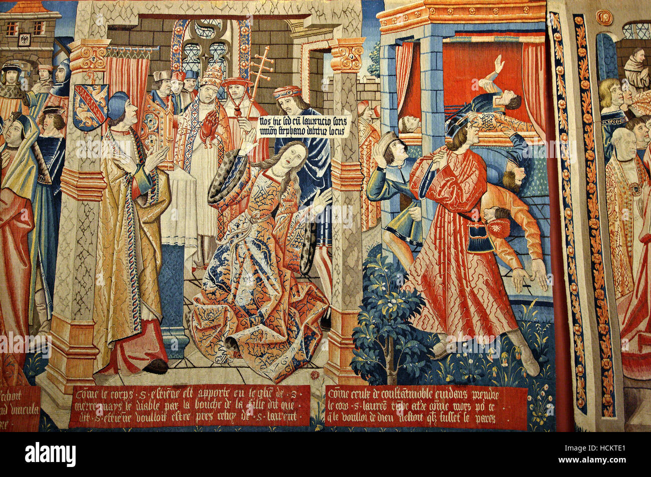 Splendido arazzo nel museo medievale (Musée national du Moyen Âge), Quartier Latin, Paris, Francia. Foto Stock