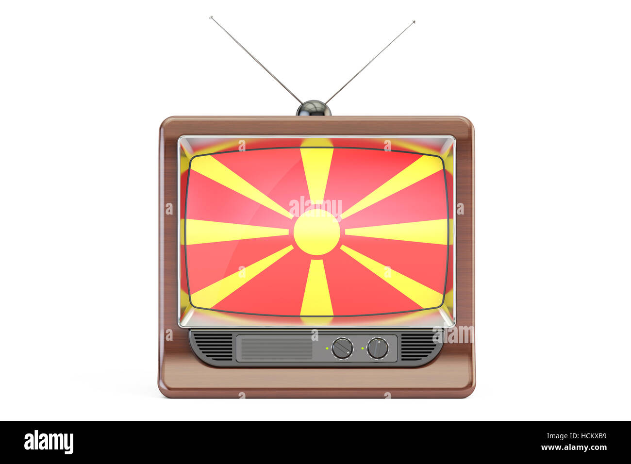 Vecchia tv con Bandiera della Macedonia. La televisione macedone concetto, rendering 3D Foto Stock