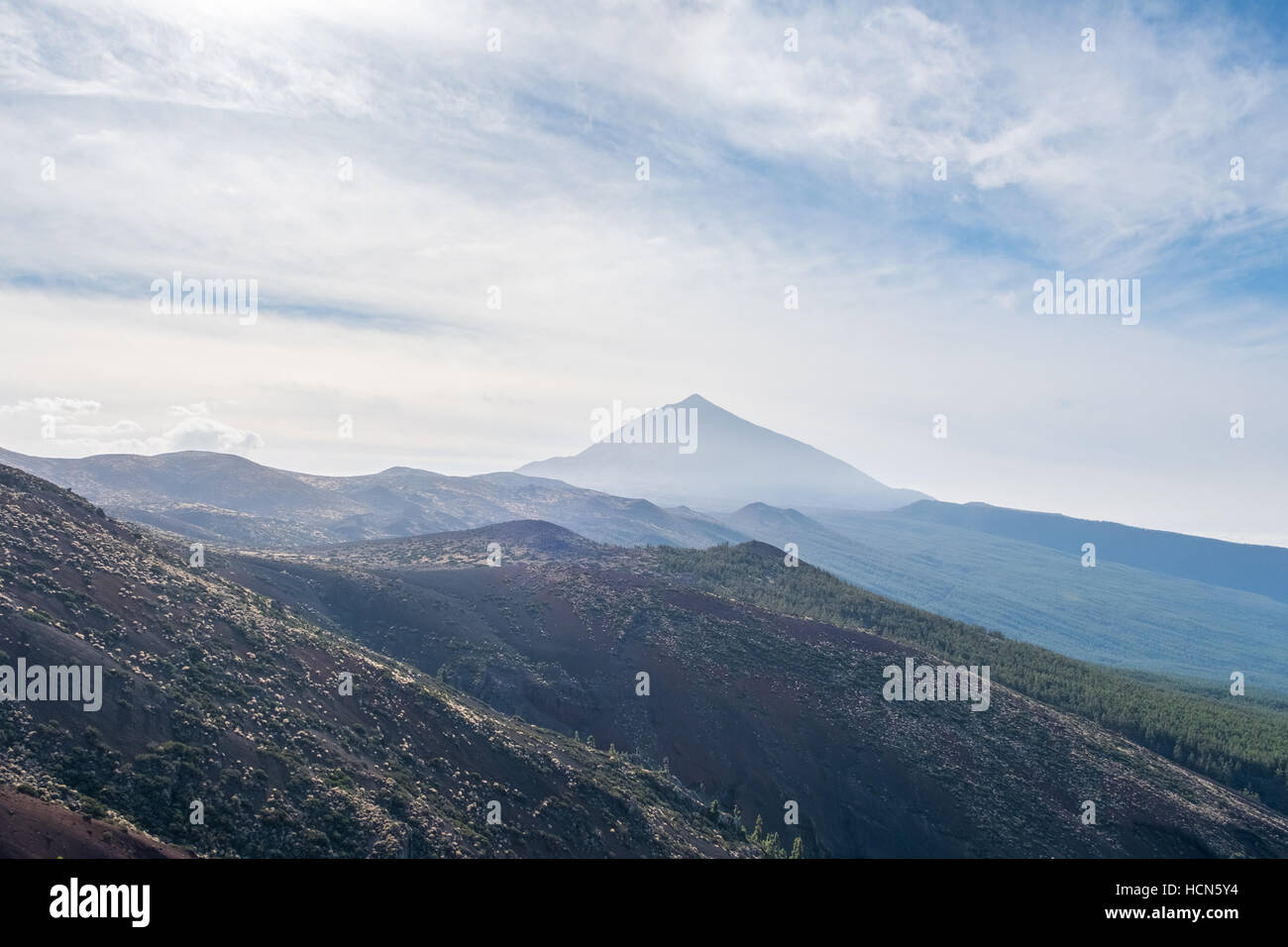 Foresta, paesaggio di montagna - cielo blu e nuvole Foto Stock