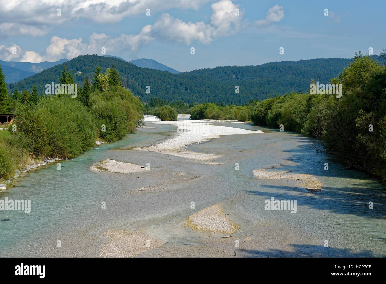 Isar, Isar sentiero natura, Krün, Mittenwald, Alta Baviera, Baviera, Germania Foto Stock