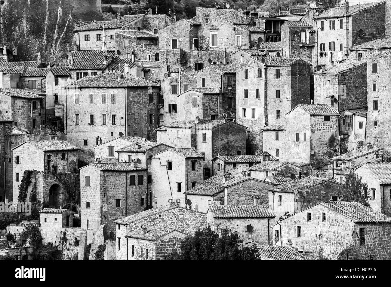 Vecchie case, Sorano, Toscana, Italia, Europa Foto Stock