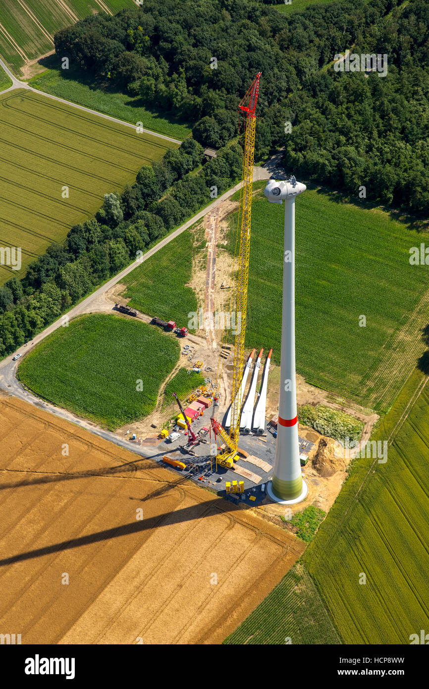 Costruzione di turbina eolica, Lavesum, Sythen, Ruhr, Renania settentrionale-Vestfalia, Germania Foto Stock