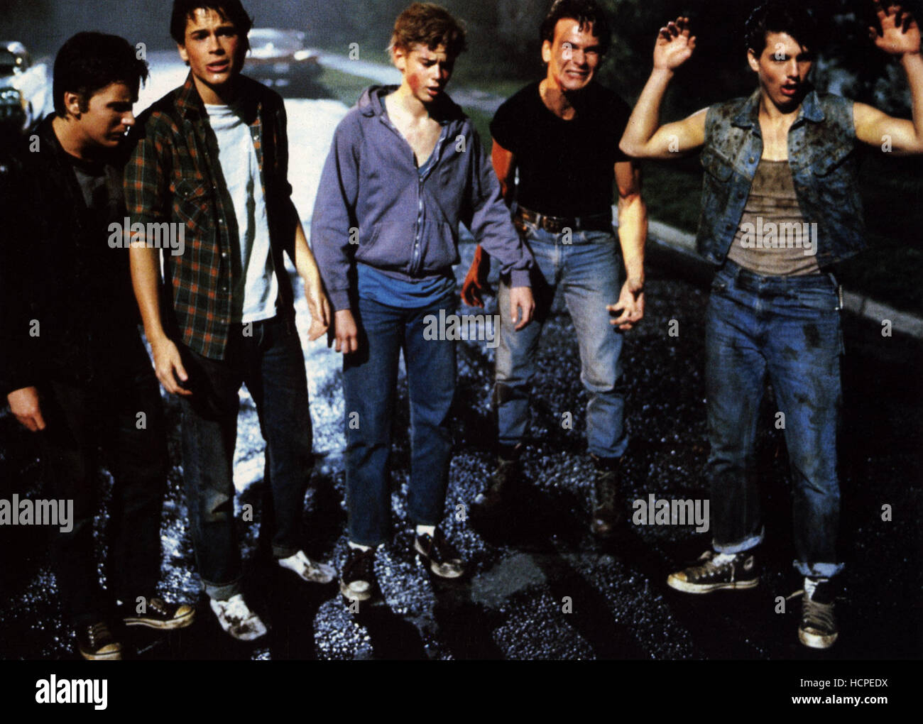 Outsider, Emilio Estevez, Rob Lowe, C. Thomas Howell, Patrick Swayze, Tom Cruise, 1983 Foto Stock