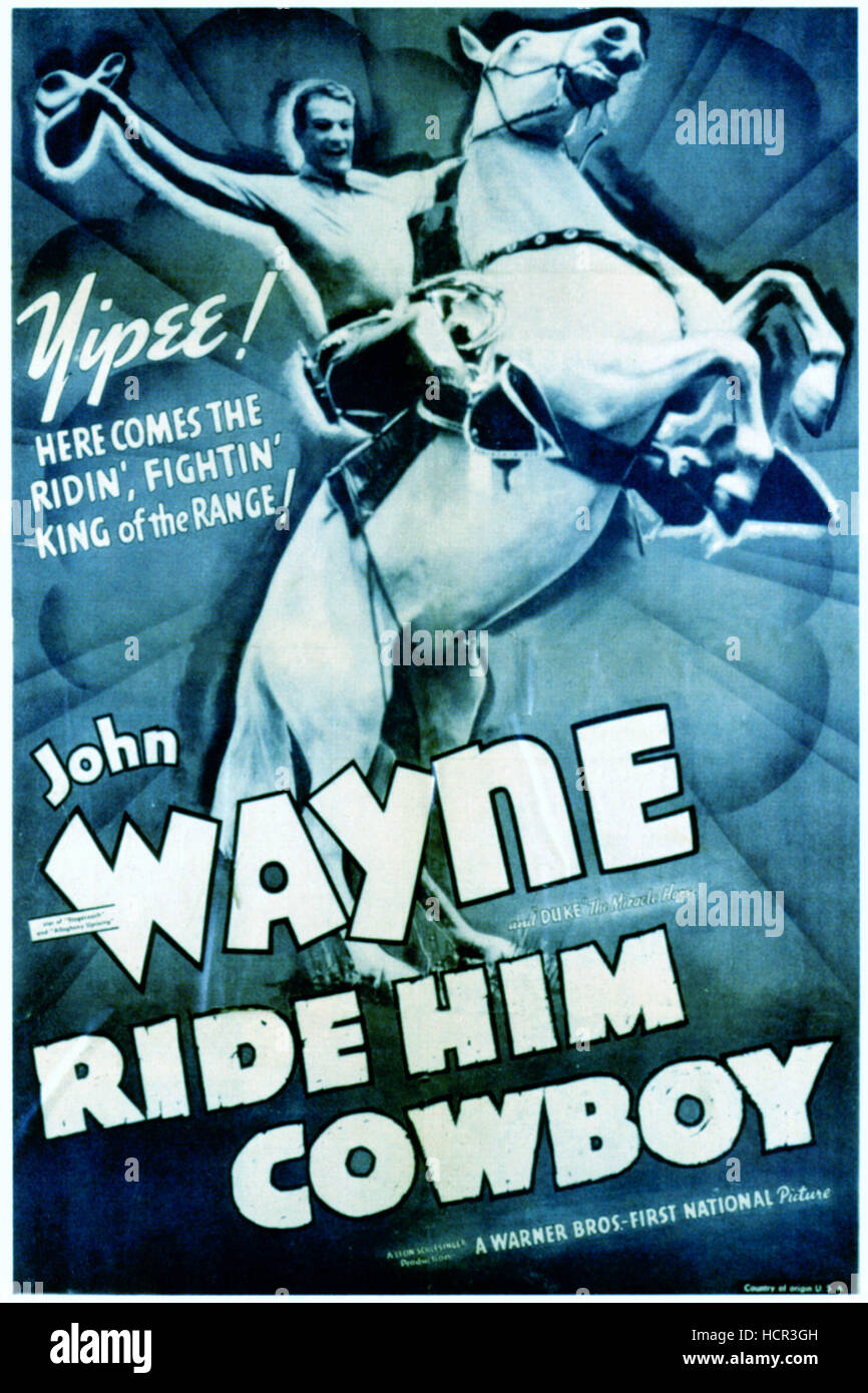 Lui ride, cowboy, John Wayne su 1939 riemissione poster, 1932. Foto Stock