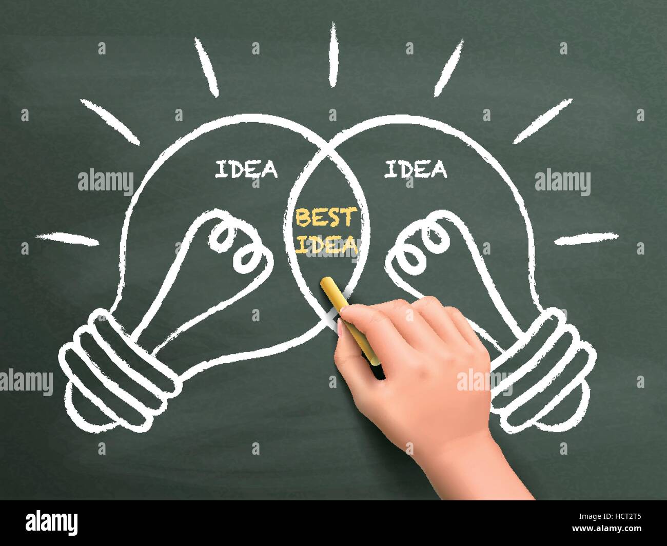 Idea migliore lampadine concetto disegnati a mano su lavagna Illustrazione Vettoriale