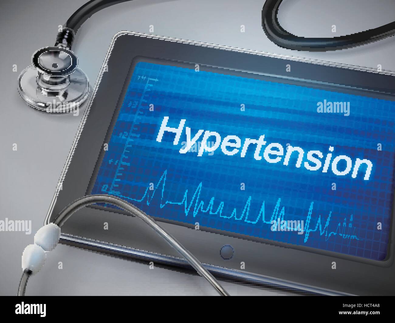 Ipertensione display di parola su tablet sopra il tavolo Illustrazione Vettoriale