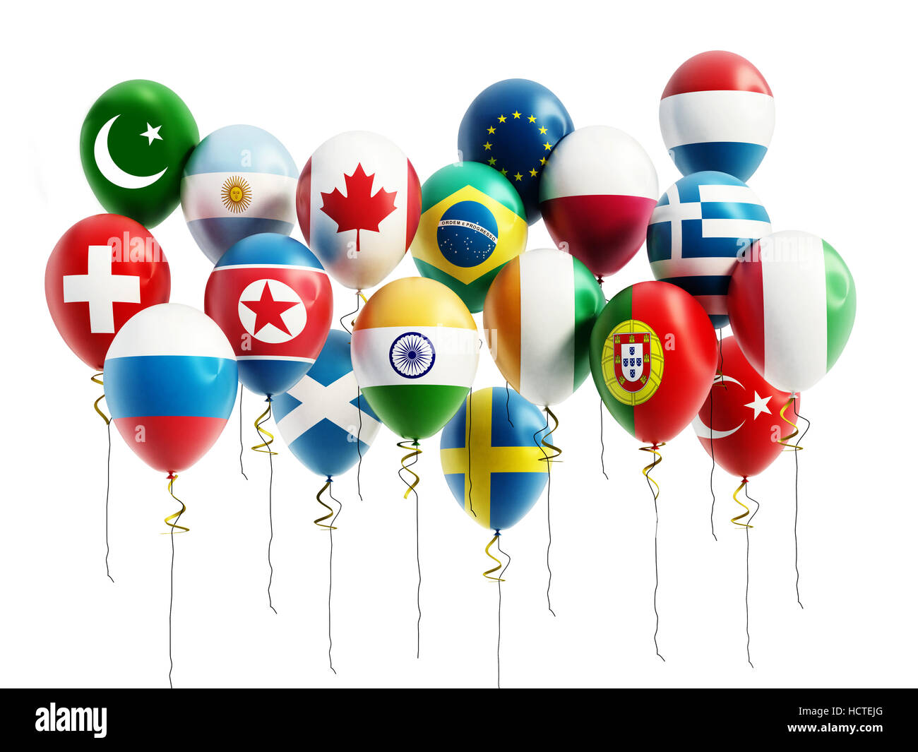Battenti di palloncini di vari paesi. 3D'illustrazione. Foto Stock
