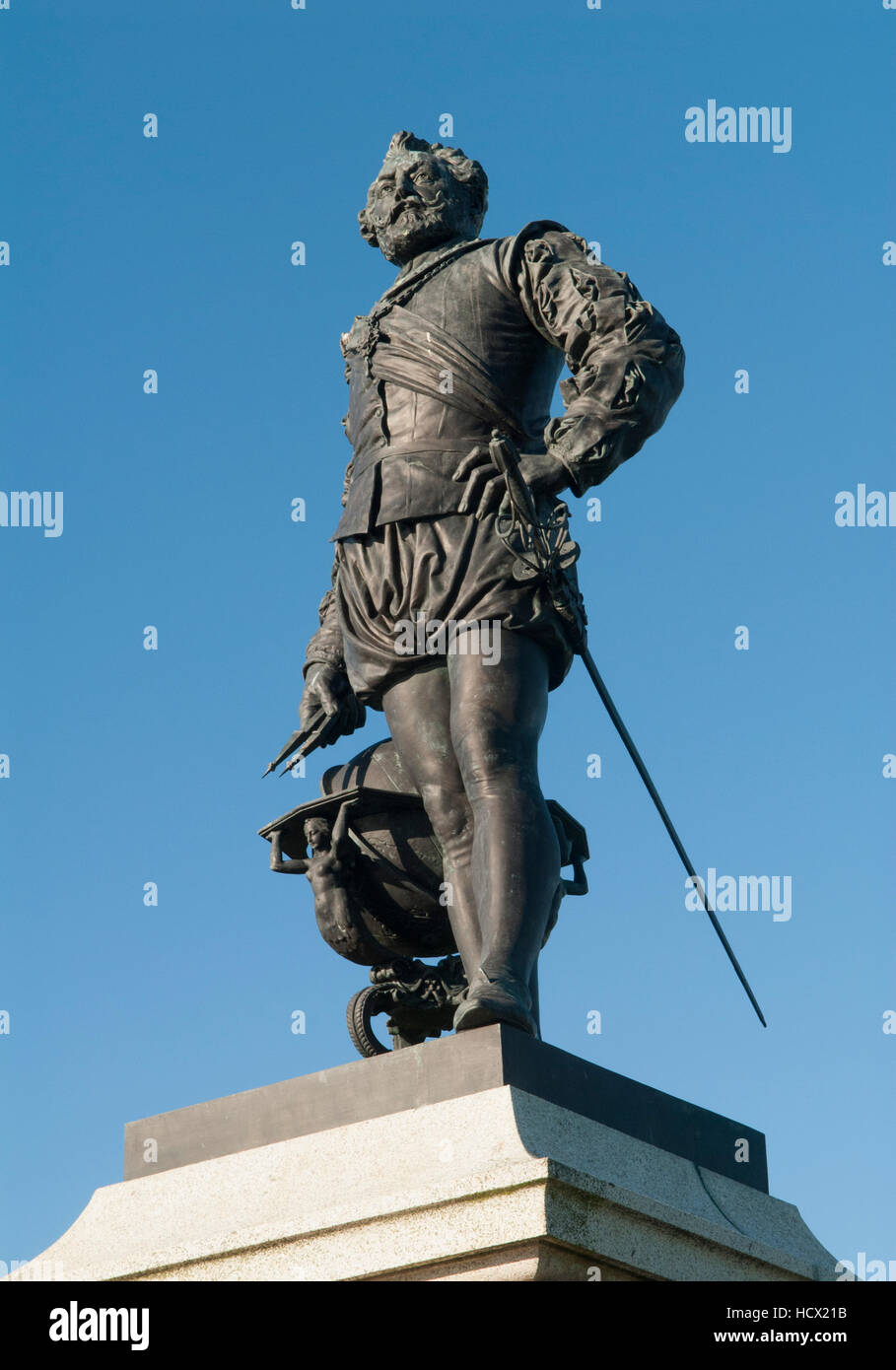 Sir Francis Drake, statua Plymouth Hoe, Plymouth Devon England HOMER SYKES Foto Stock