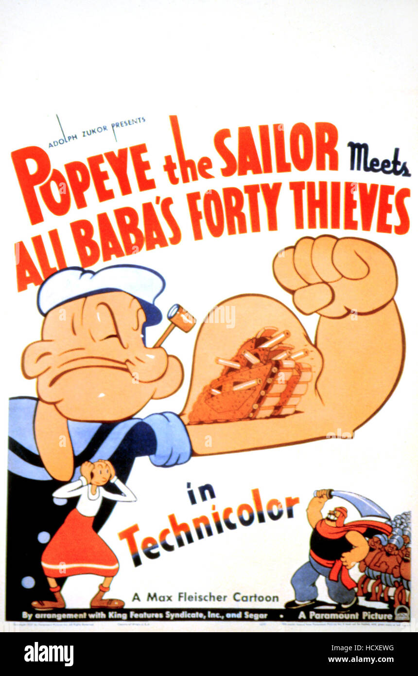 POPEYE the Sailor Meets Ali Baba's Forty Thieves, Popeye il marinaio uomo, Olive Oyl, Bluto, 1937 Foto Stock