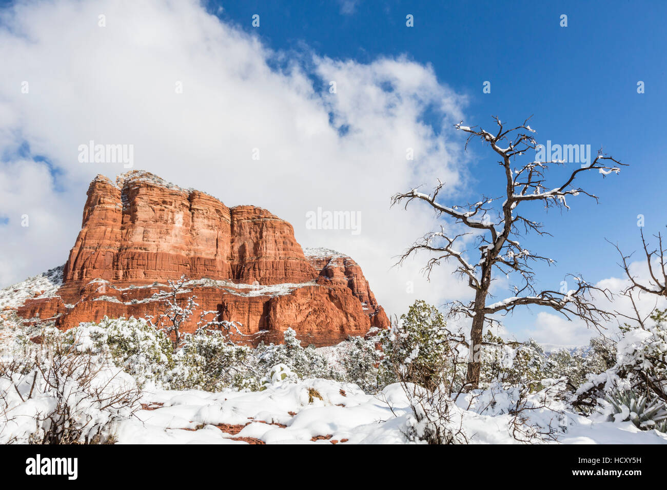 Courthouse Butte dopo una tempesta di neve vicino a Sedona, in Arizona, Stati Uniti d'America Foto Stock