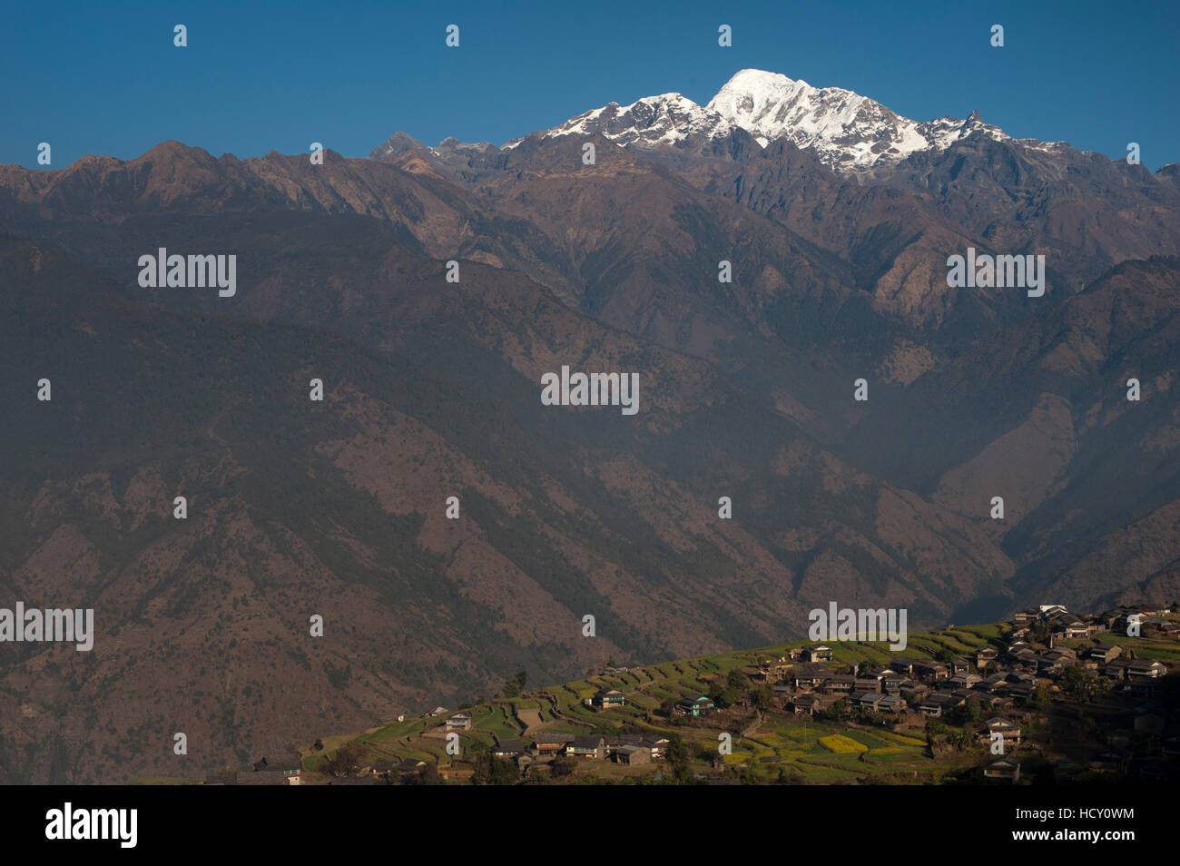 Barpak, il più grande insediamento durante il circuito di Manaslu trek, Nepal Foto Stock