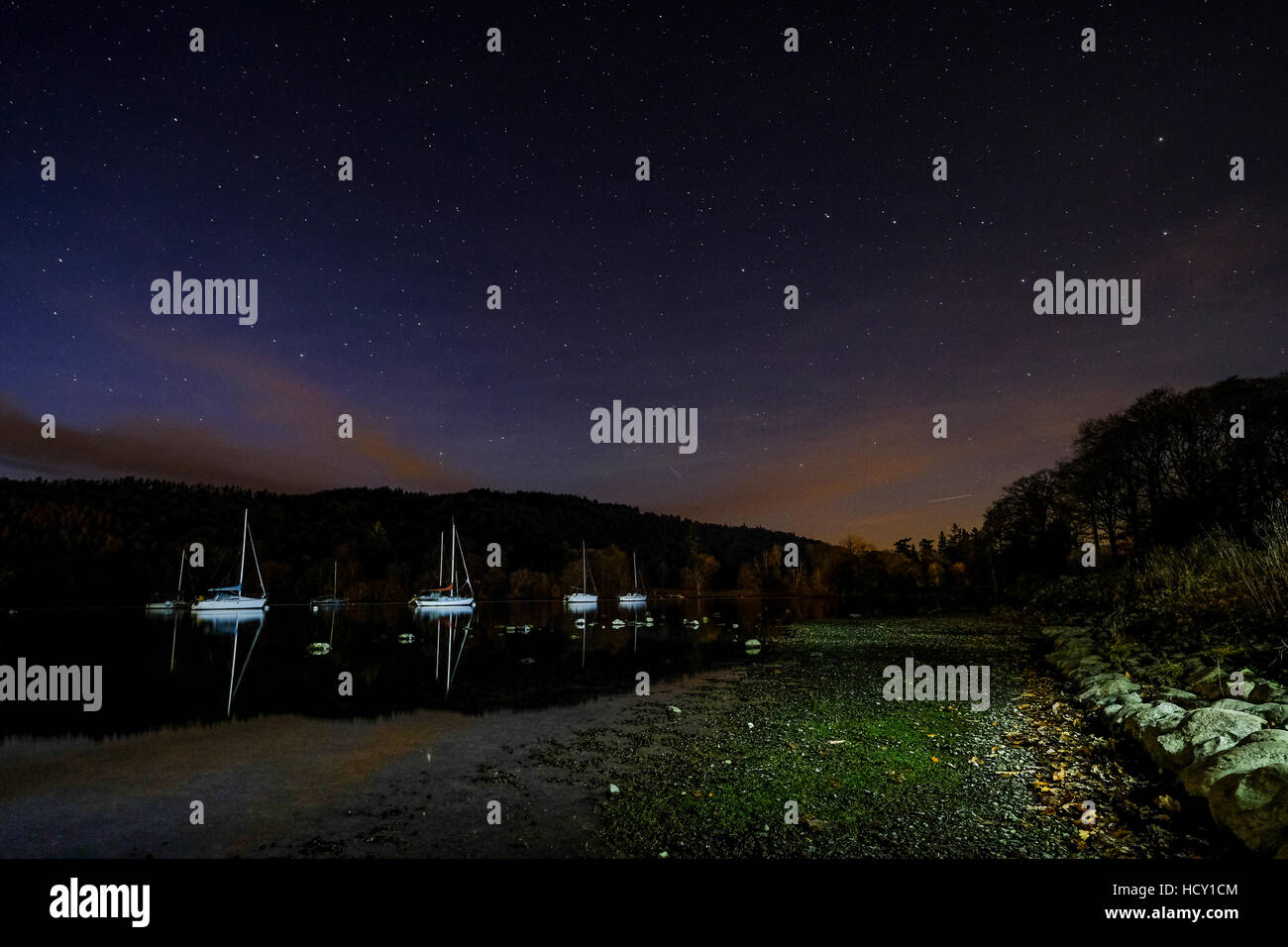 Tempo di notte sul lago di Windermere Foto Stock