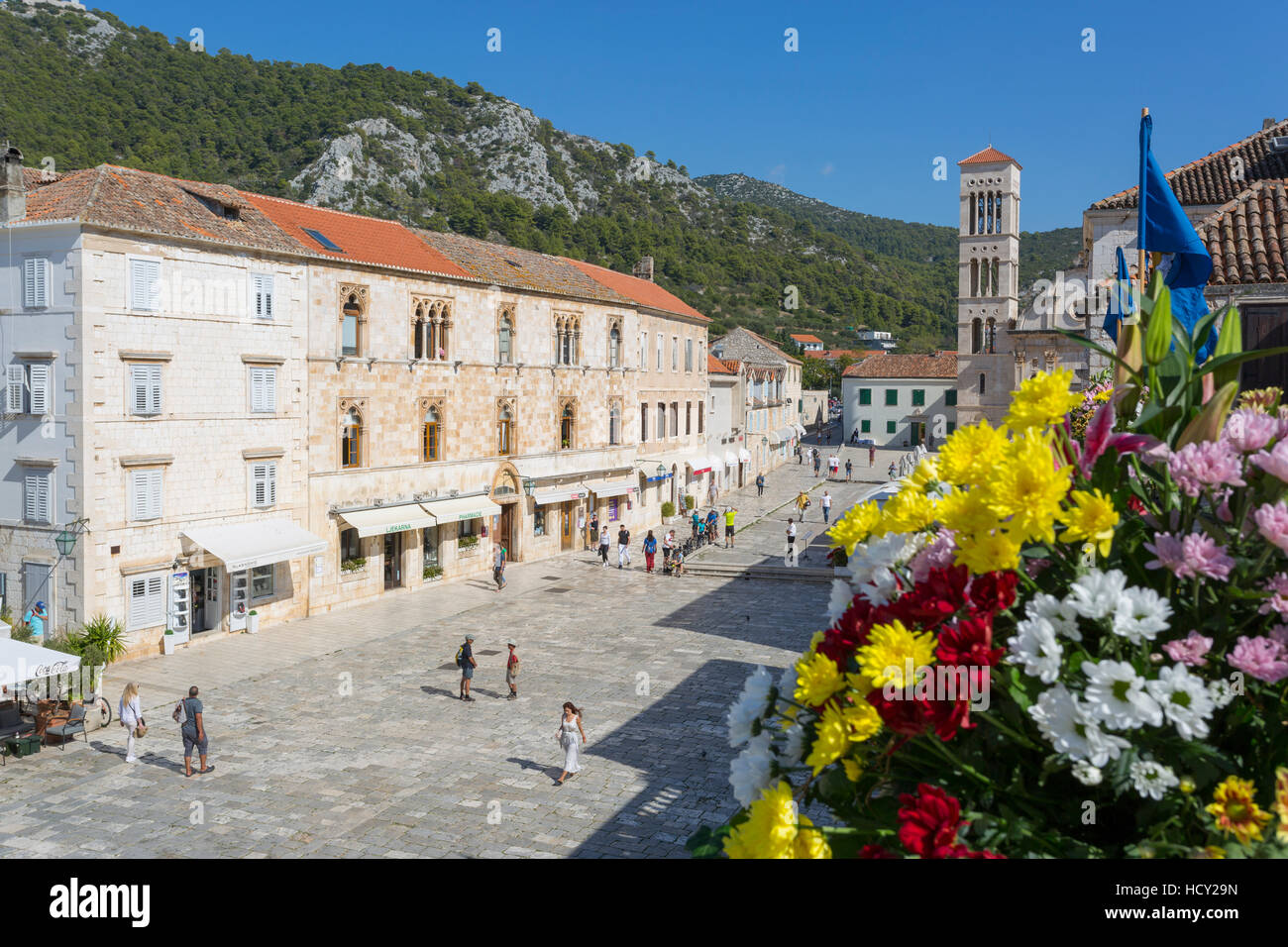 Piazza principale, Hvar, isola di Hvar, Dalmazia, Croazia Foto Stock