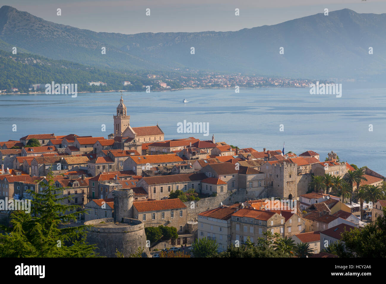 Vista della città di Korcula Korcula, Dalmazia, Croazia Foto Stock