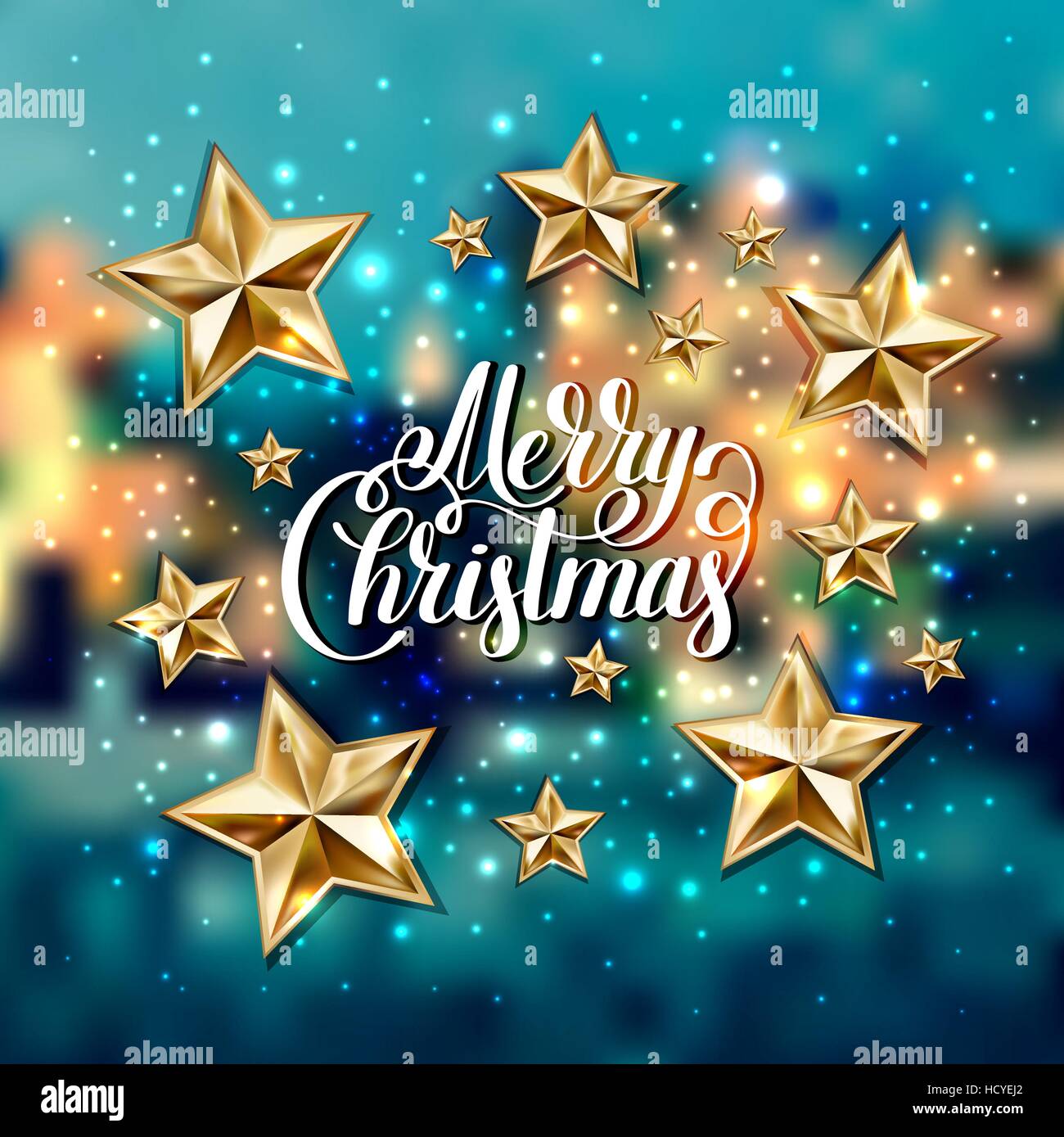 Holiday sfondo con stelle dorate e lettere manoscritte m Illustrazione Vettoriale