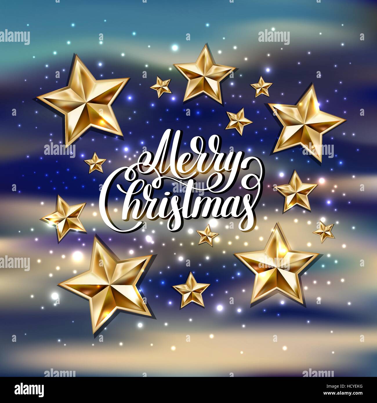 Holiday sfondo con stelle dorate e lettere manoscritte m Illustrazione Vettoriale