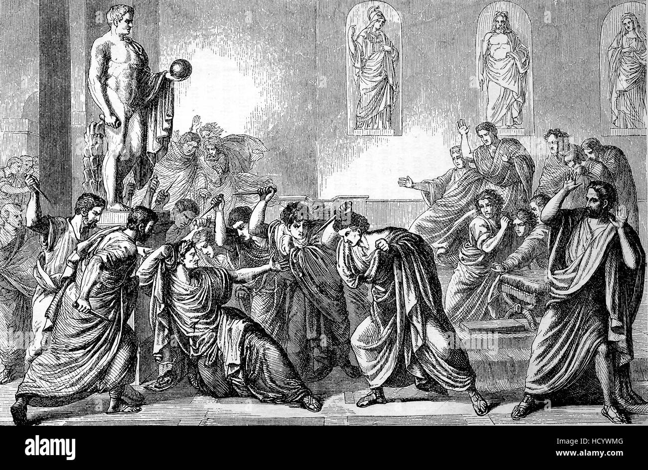 La morte di Cesare, 44 A.C. Gaio Giulio Caesa, Roma, la storia di Roma antica, l'impero romano, Italia Foto Stock