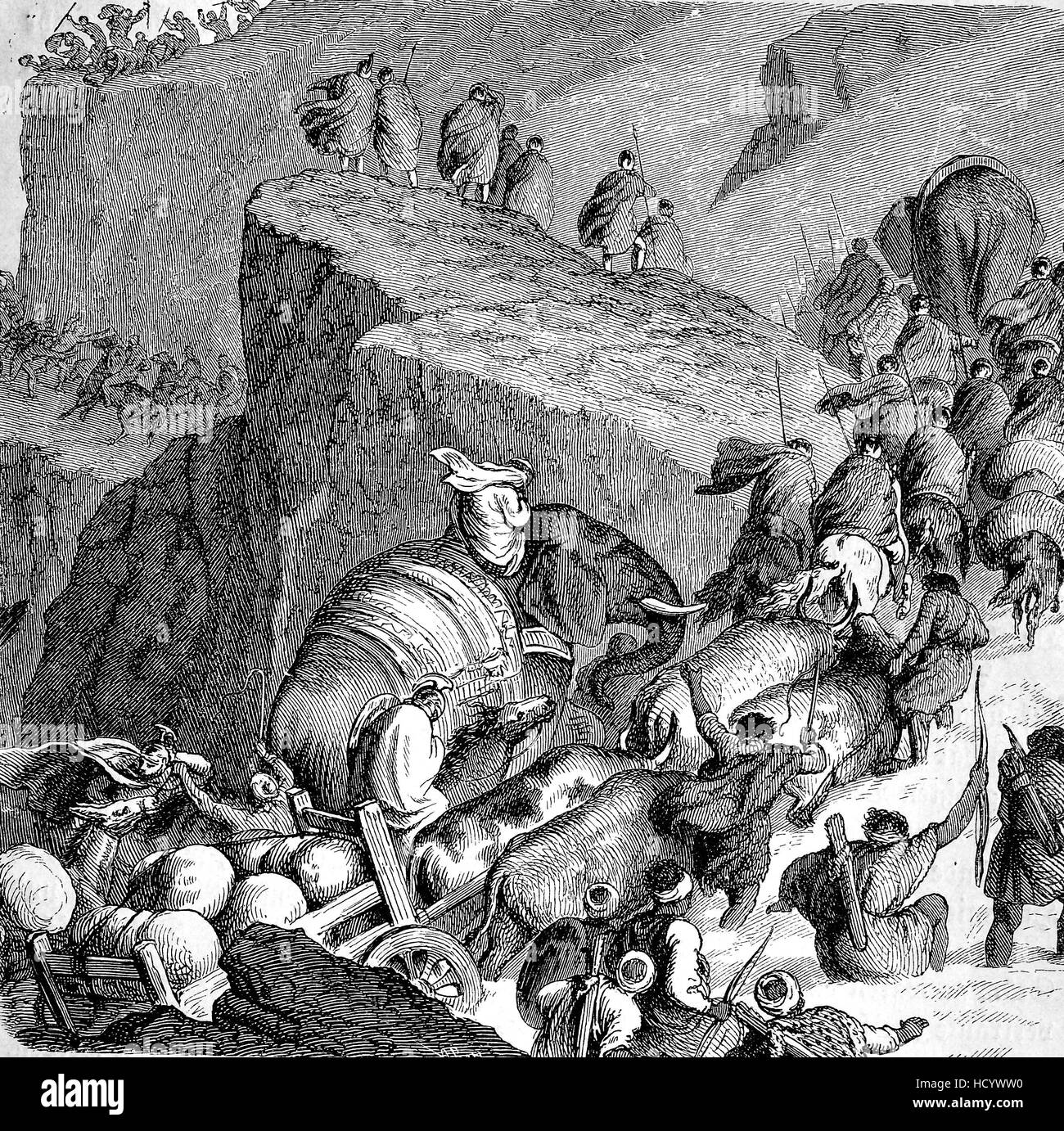 Annibale la traversata delle Alpi nel 218 A.C. fu uno dei principali avvenimenti della seconda guerra punica, la storia di Roma antica, l'impero romano, Italia Foto Stock