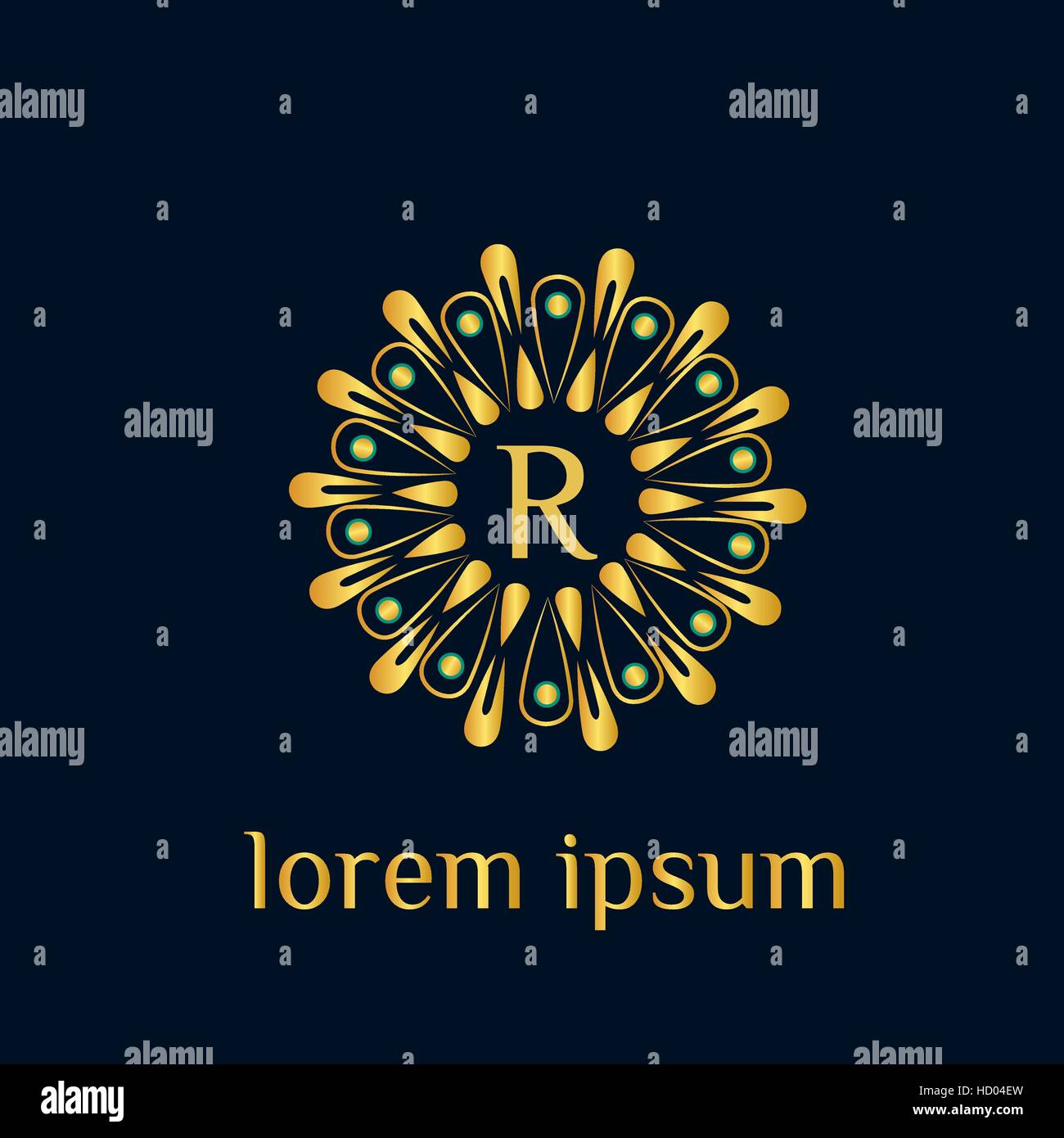 Lussuoso lettera R logo, marchio boutique, immobili, proprietà,royalty,logotipo, logo,vettore modello Logo. Golden monogram Illustrazione Vettoriale