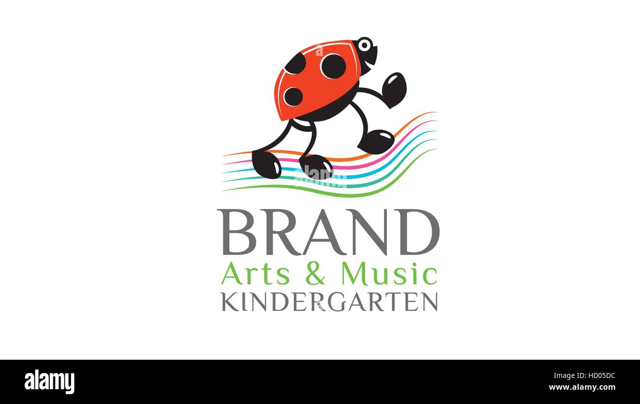 Ladybug vettore modello di logo per arte e musica kindergarten Illustrazione Vettoriale
