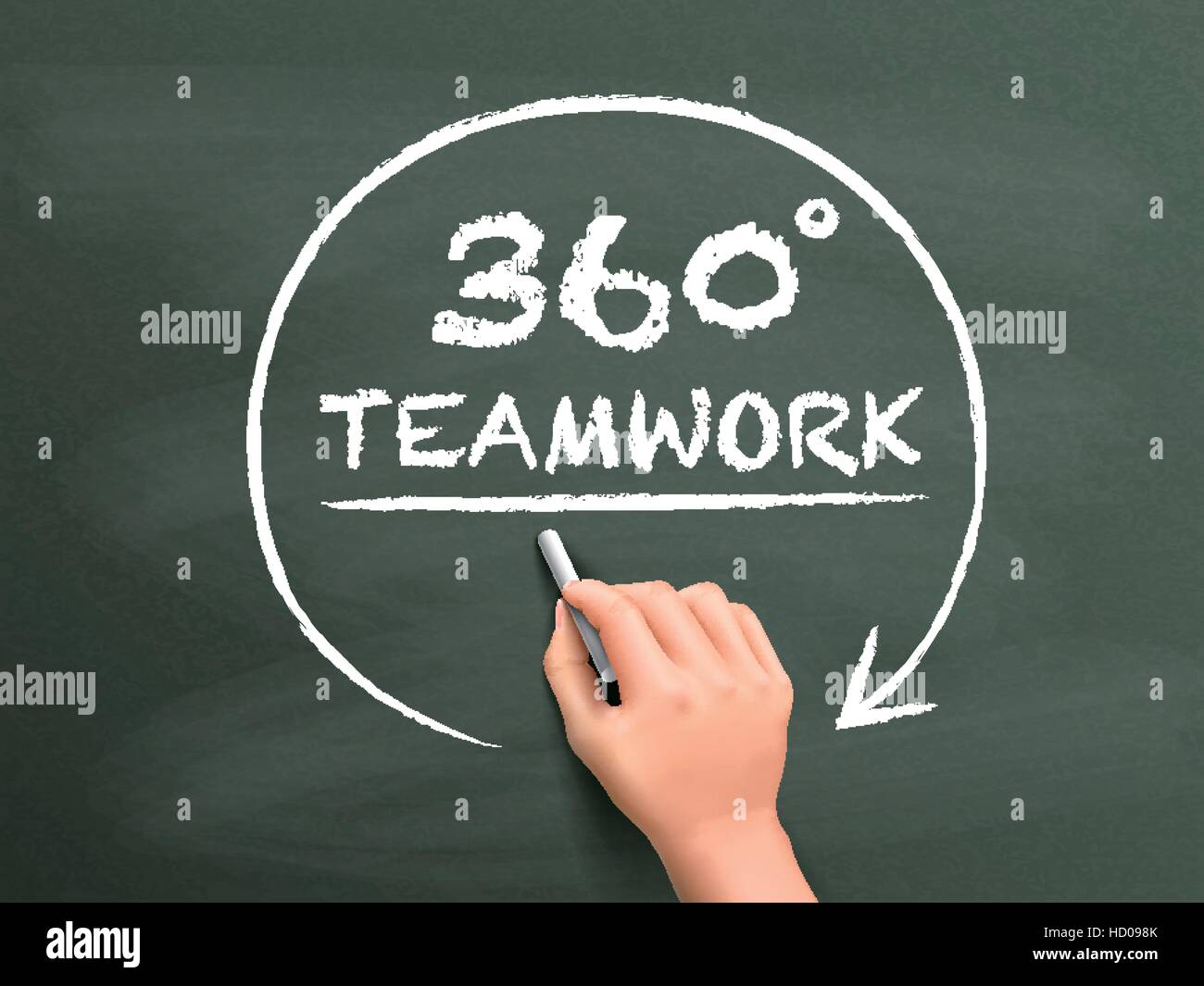 360 gradi teamwork disegnati a mano isolata sulla lavagna Illustrazione Vettoriale