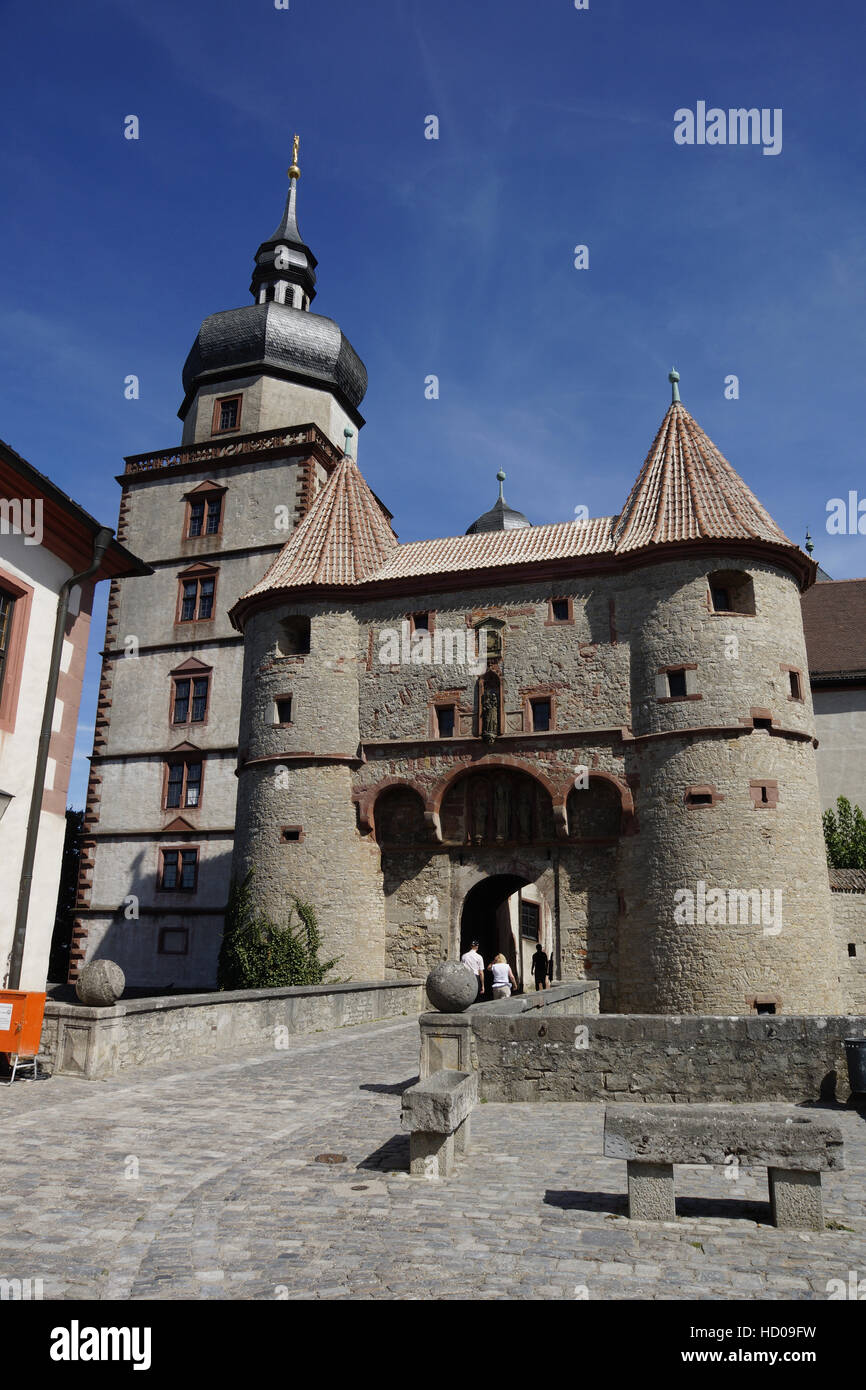 E scherenbergtor kiliansturm, Fortezza di Marienberg, Würzburg, bassa Franconia, Baviera, Germania Foto Stock