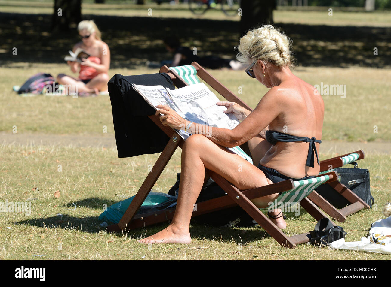 Le persone godono di pesca e gite in barca sulla serpentina e bagni di sole in Hyde Park come le condizioni meteorologiche hots fino alla fine di agosto con: atmosfera dove: Londra, Regno Unito quando: 23 Ago 2016 Foto Stock