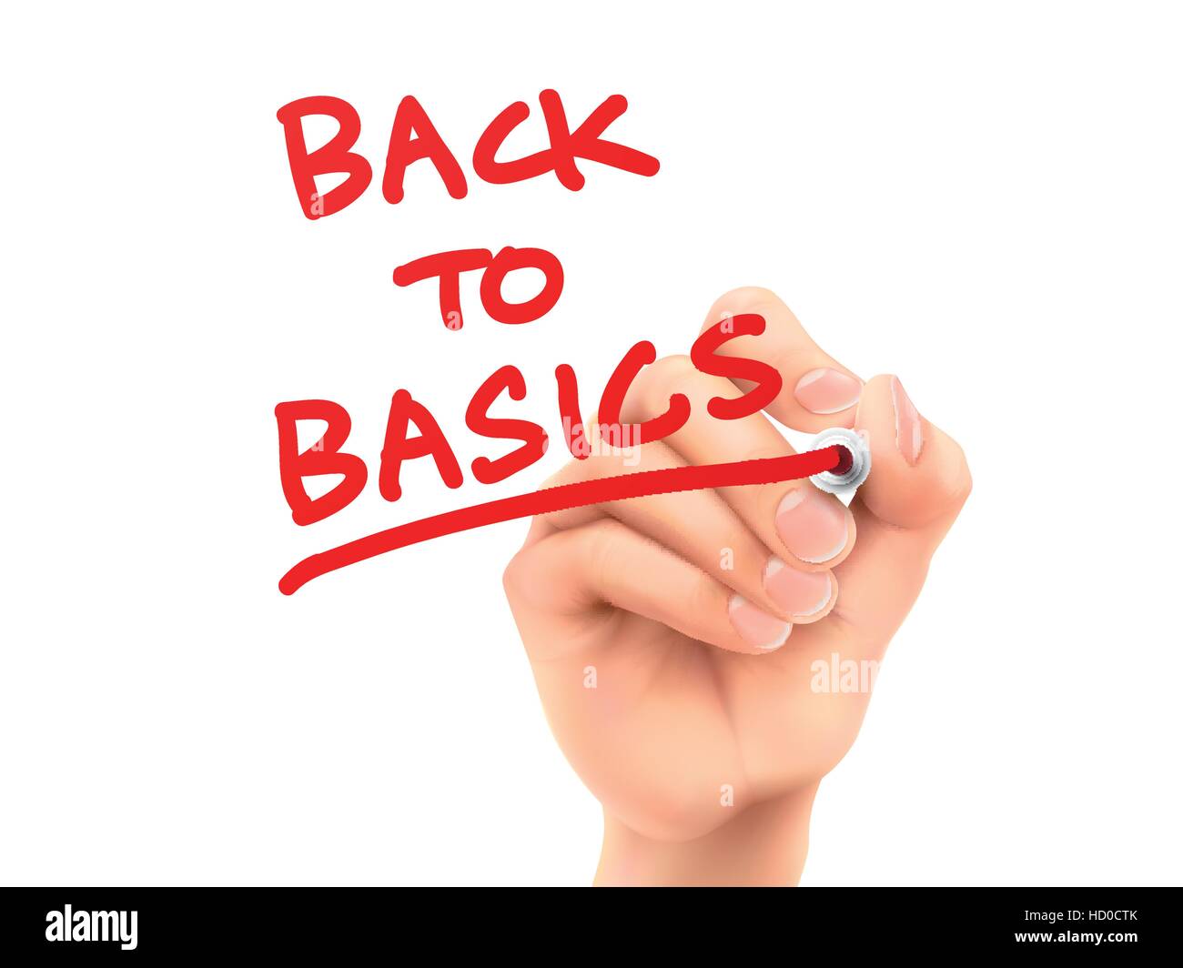 Back to basics scritto a mano su un pannello trasparente Illustrazione Vettoriale
