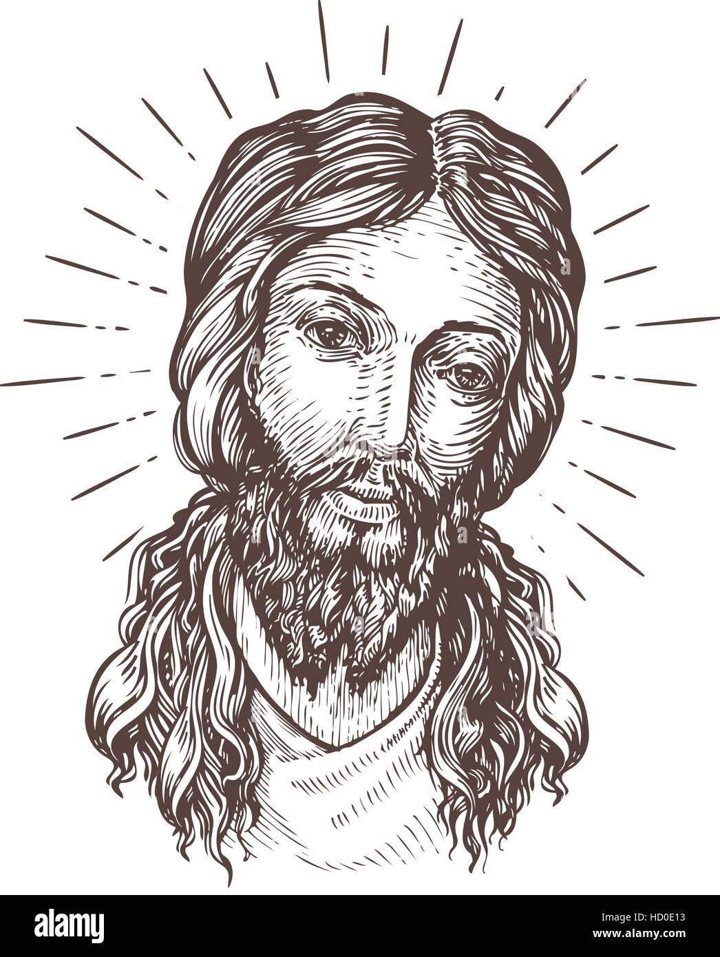 Disegnate a mano ritratto di Gesù Cristo. Schizzo illustrazione vettoriale Illustrazione Vettoriale